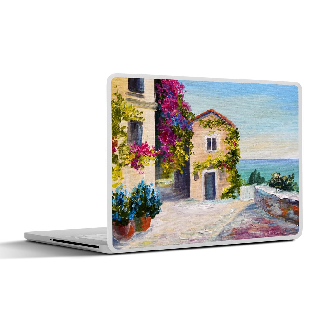 MuchoWow Laptop Aufkleber Sticker Cover Malerei - Haus - Ölfarbe - Dorf 31x22.5 cm - Laptop-Deko
