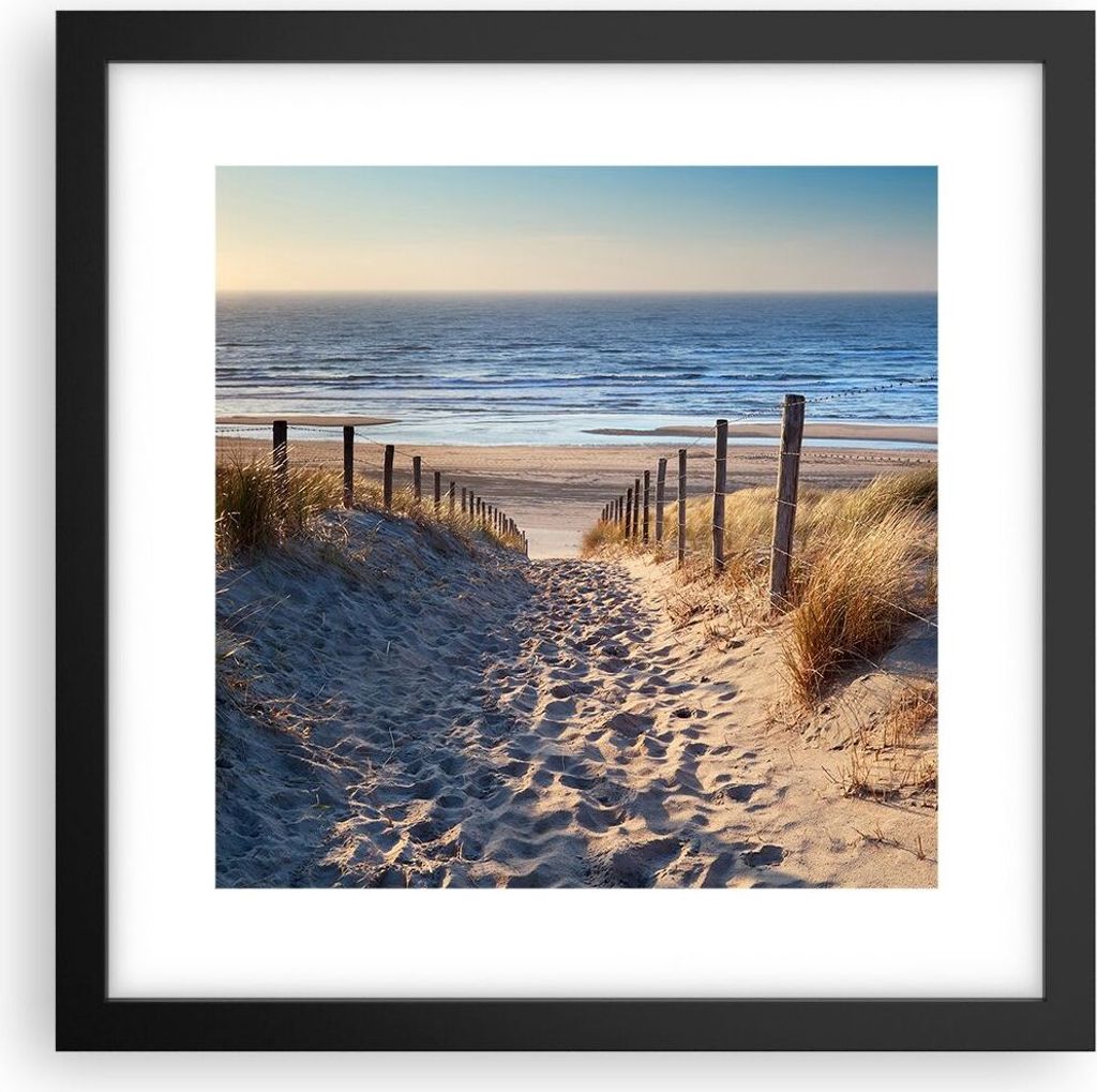 Gerahmtes Poster - Schwarzer Rahmen - Meer Strand Düne - 30x30 cm - Wand Bild - Wanddeko - Wandbilder - Kunstposter - Wandposter - Bilderrahmen - ...
