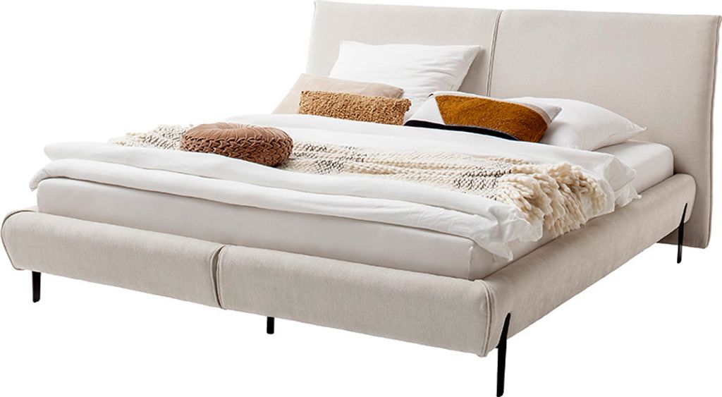 Polsterbett Pula 140x200 Stoff Sereno creme Fuss Metall schwarz