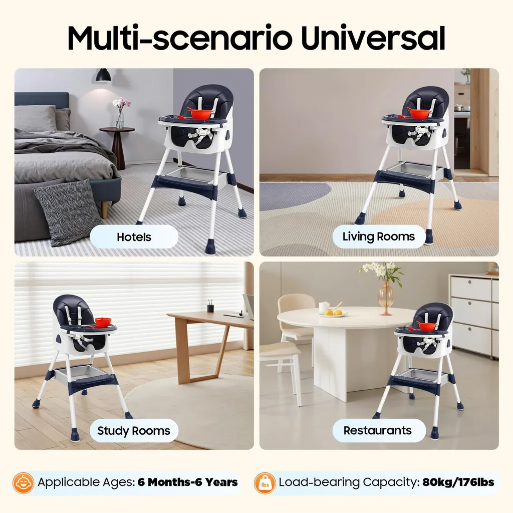 Siège de table bébé bleu évolutif avec tablette amovible et sécurité