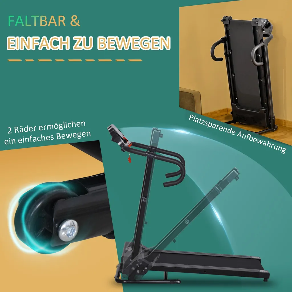 Tapis de course pliable 500W avec support smartphone - Écran LCD Intégré