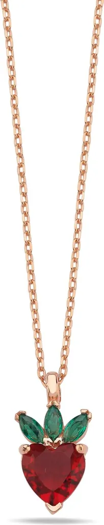 Collier cœur et fraise en argent 925 sterling et zircon rouge éclatant