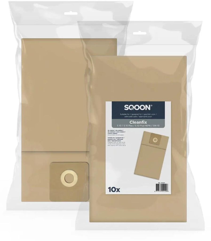 SQOON Staubsaugerbeutel 10 Stück Geeignet für Cleanfix S10, Ersatz für Modell 022.430, Hochwertige Filterbeutel, Langlebig & Passgenau, Paper