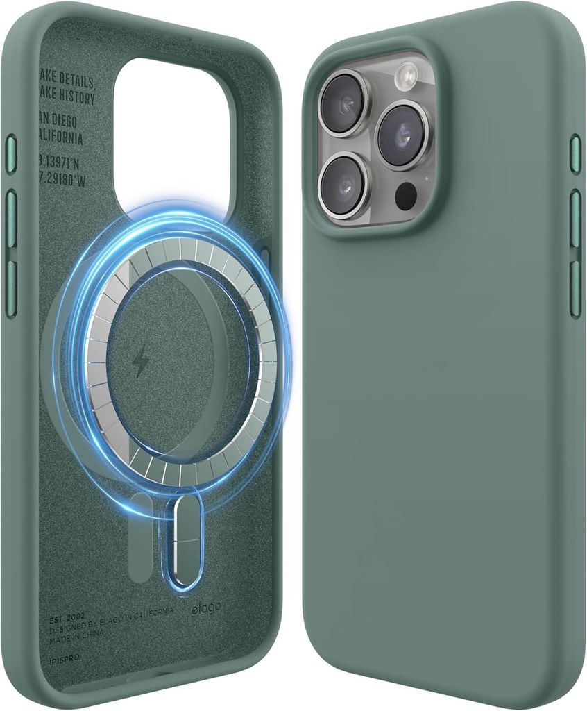 Elago MagSafe Silikonhülle für iPhone 15 Pro Mitternachtsgrün