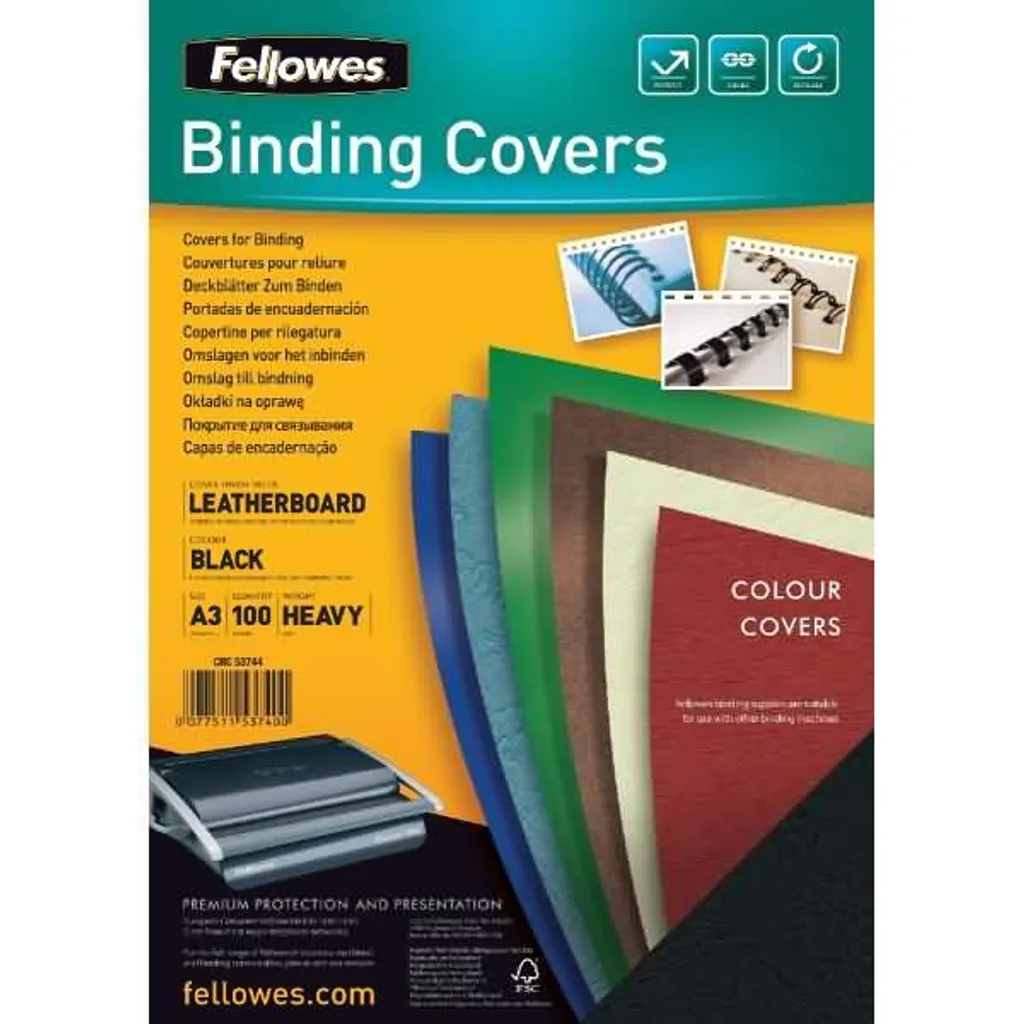 Couvertures de Présentation A3 Noires 250g Fellowes Delta - Pack de 100