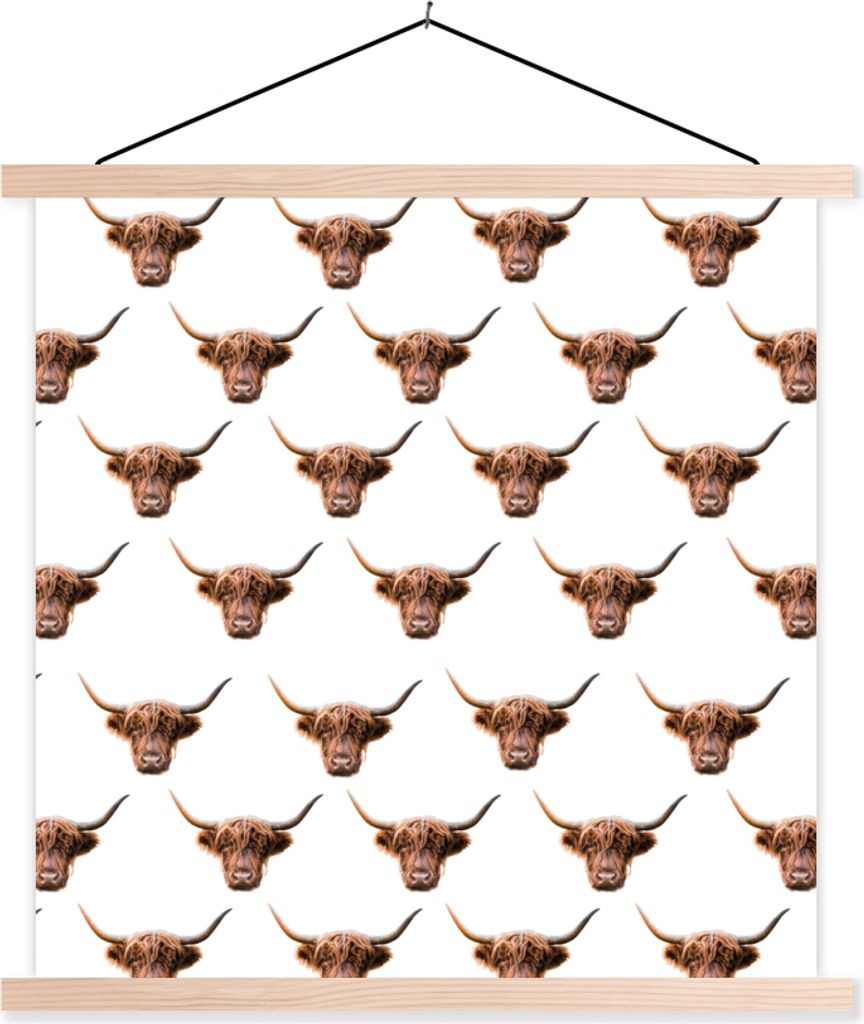 MuchoWow Textilposter Muster - Schottisches Hochlandrind - Tiere 60x60 cm mit holzfarbenen Rahmen - Wanddekoration