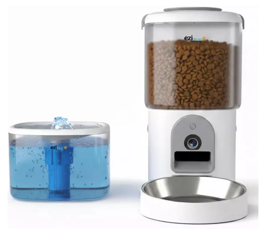 Distributeur de croquettes connecté E.ziclean blanc avec fontaine 5W