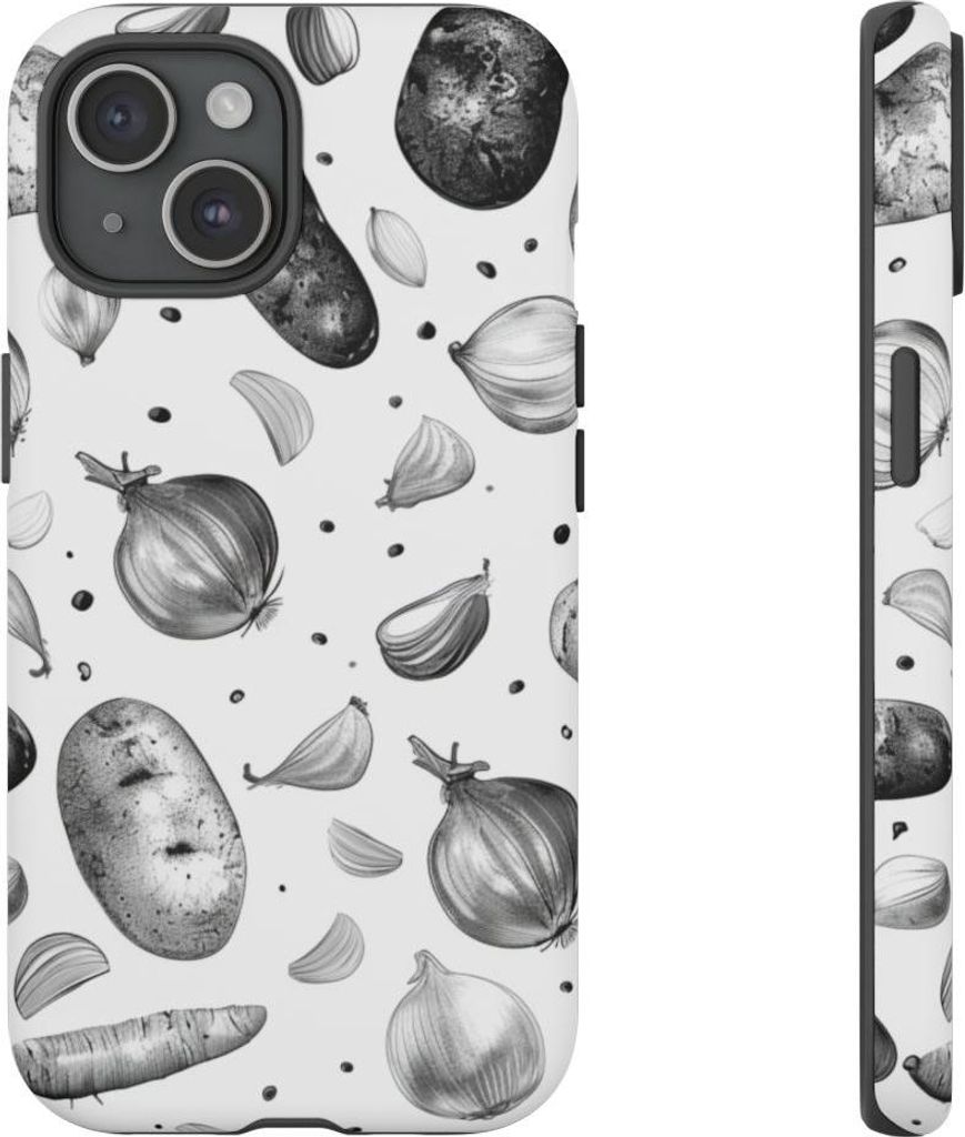 Schwarz-weißes Gemüsemuster – Hülle Kompatibel mit iPhone 15