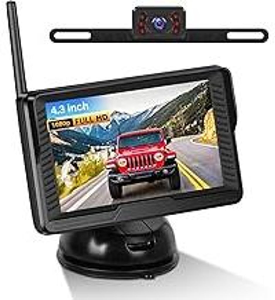 Wireless Digitales drahtloses Rückfahrkamera Kit mit 4,3 IPS-Bildschirm Nachtsicht IP69 wasserdichte Rückfahrkamera mit Weitwinkel für Vans, Tru...