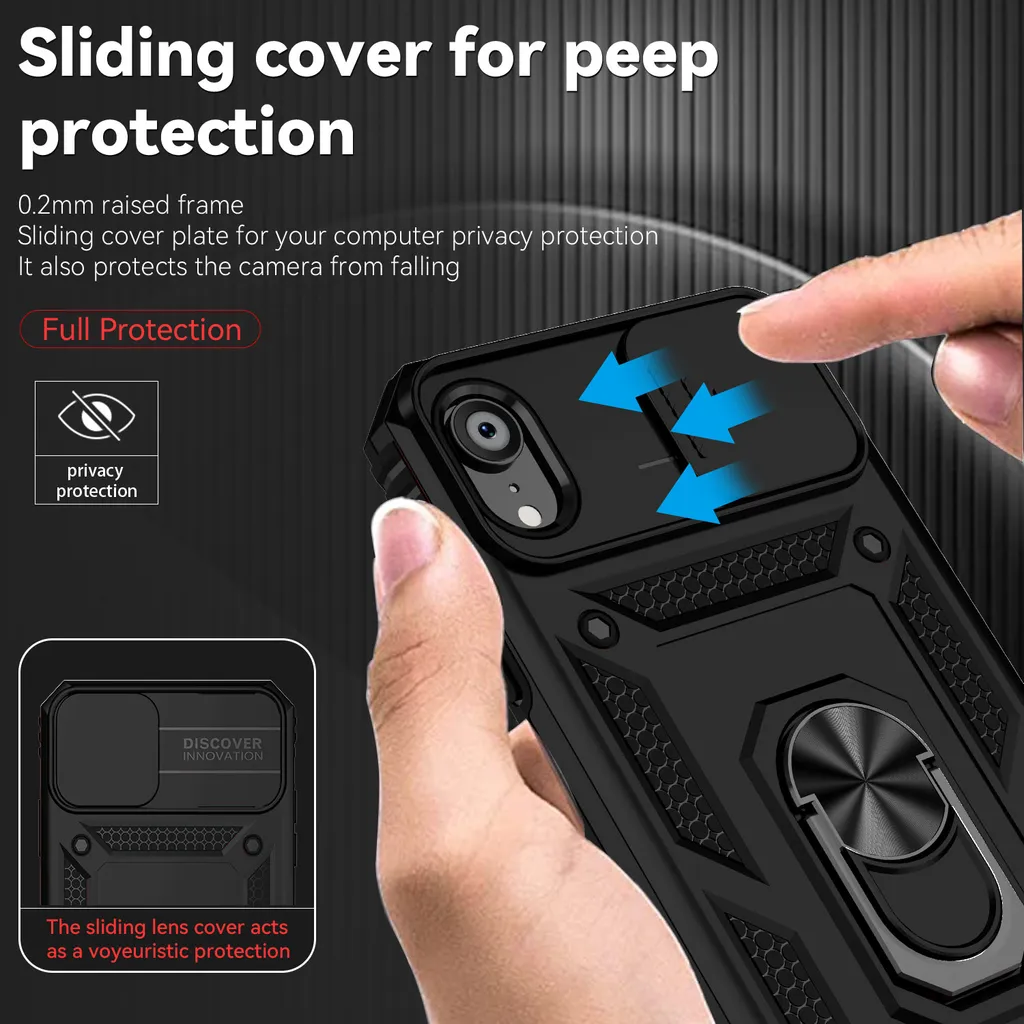 Cover Professionale iPhone XR Nera con Slider Privacy e Anello Stand - 2