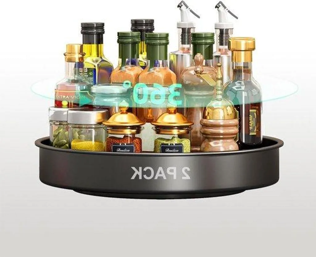 Plateau de rangement cuisine rotatif 57cm - Accès facile 360° en acier noir
