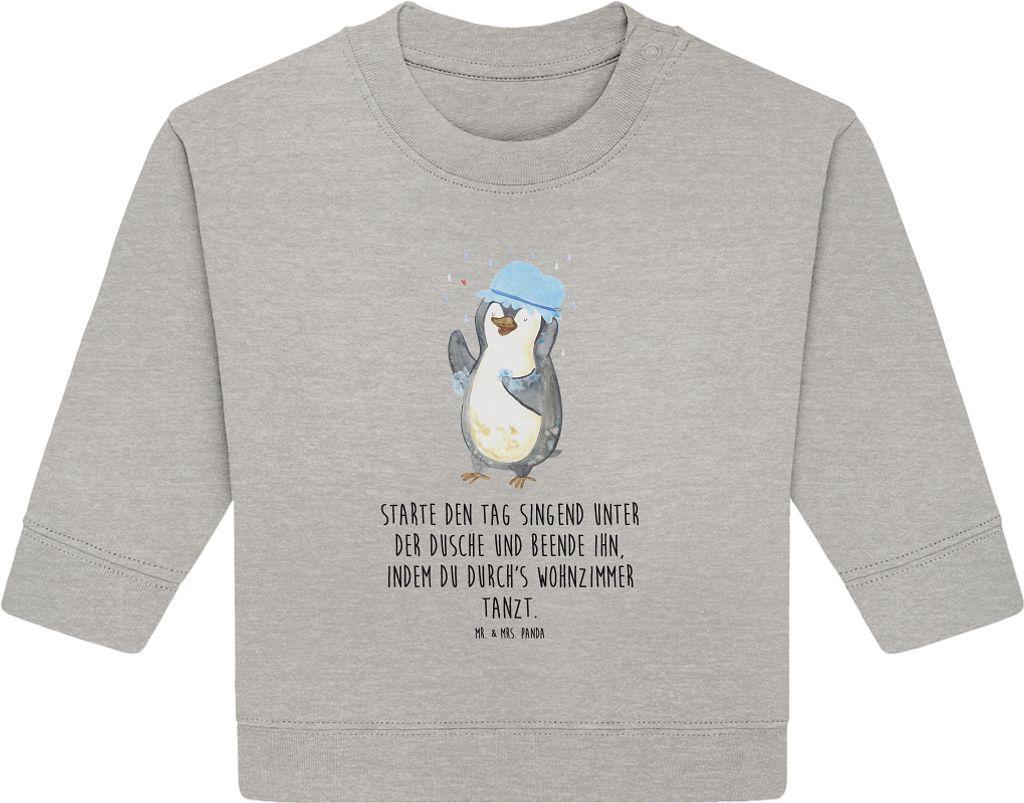 Mr. & Mrs. Panda Organic Baby Pullover Pinguin Duschen 12. - 18. Monat - Heather Grey - Geschenk, Bullover, Singen, Duschkonzert, Tanzen, Pinguine