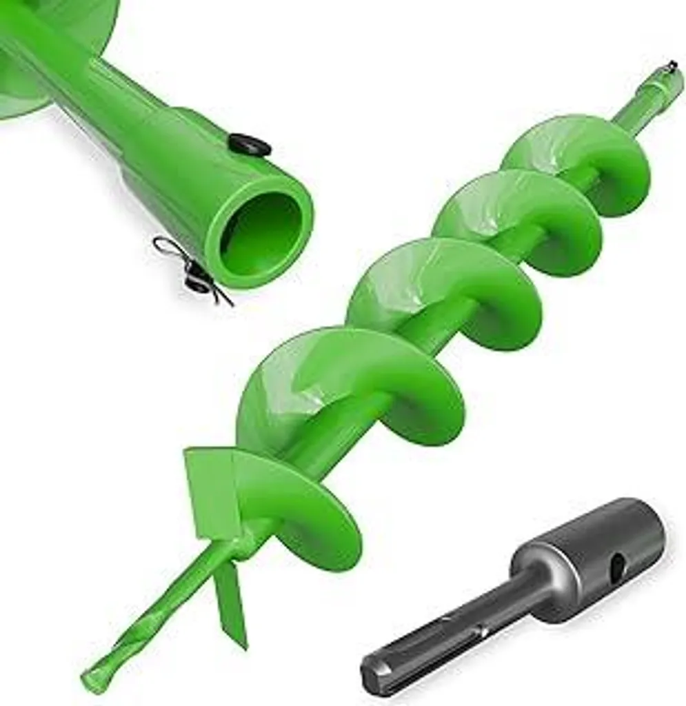 ZENIX Trivella da giardino per trapano 100 mm × 800 mm con bullone di sicurezza e adattatore, utilizzabile con un normale trapano, trivella per pali, trivella per pozzi, lavori di scavo, costruzione di recinzioni e giardinaggio
