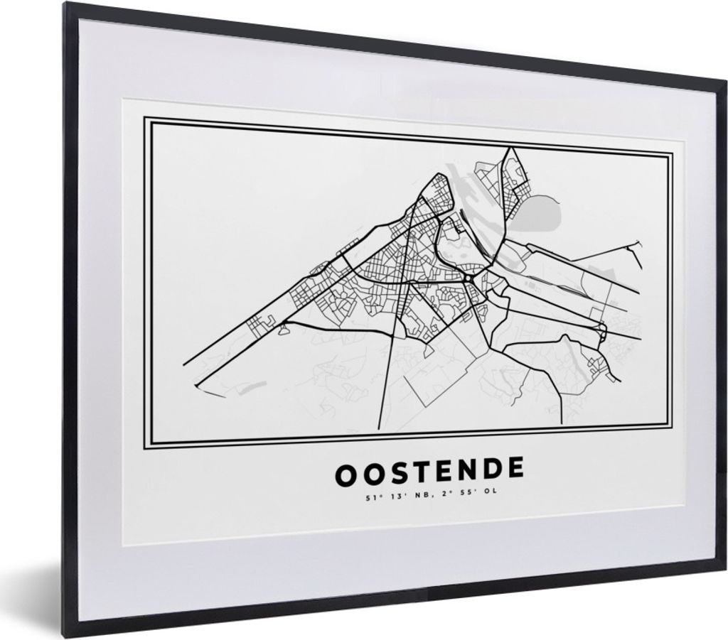 MuchoWow® Gerahmtes Poster Karte - Ostende - Belgien - Produktbild 