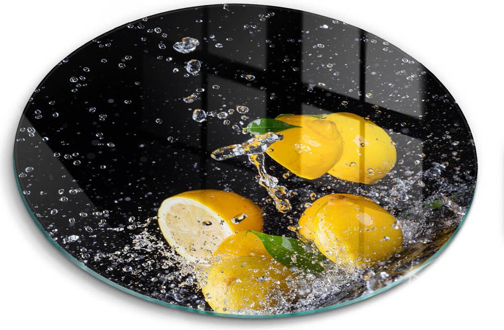Glasschneideplatte - Herdabdeckplatte - fi30 cm -Schneidebrett - Spritzschutz - Saftige Zitronenfrucht
