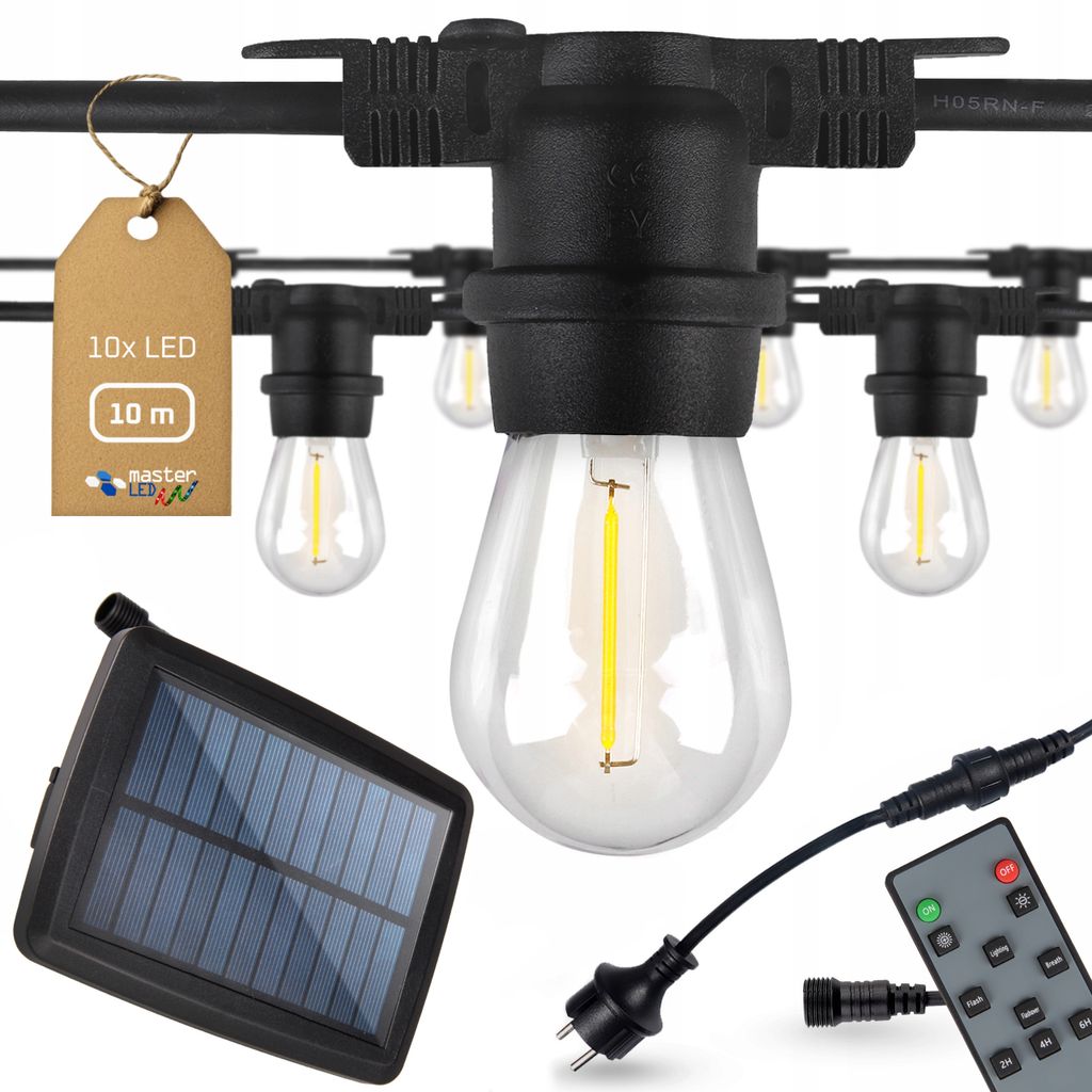 MasterLED Solar Lichterkette – Warmweiß 3000K – 10m Schwarz – Outdoor LED Beleuchtung – Gartenparty