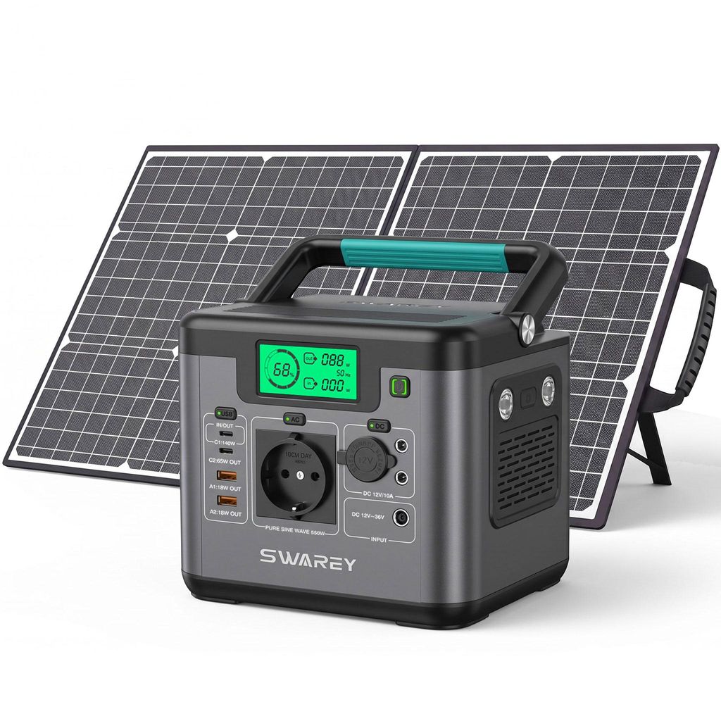 Caricabatterie SWAREY 555Wh 230V con pannello solare 100W, Immagine del prodotto 