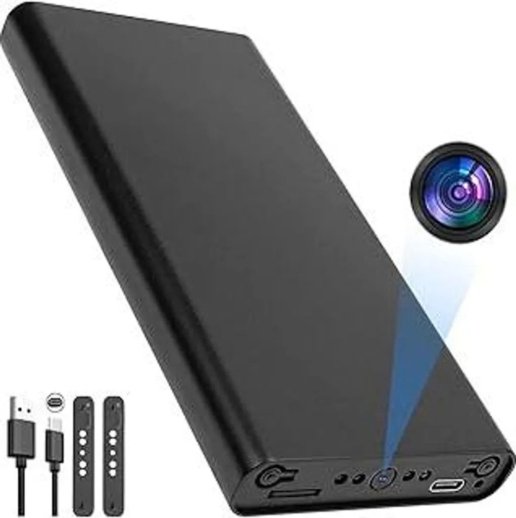 Telecamera interna/esterna - Telecamera portatile HD1080P - senza Wi-Fi - compatibile con 512 GB - Powerbank multifunzione da 10.000 mAh - Rilevamento del movimento - Funzione di visione notturna - Sensore di gravità - Registrazione ciclica