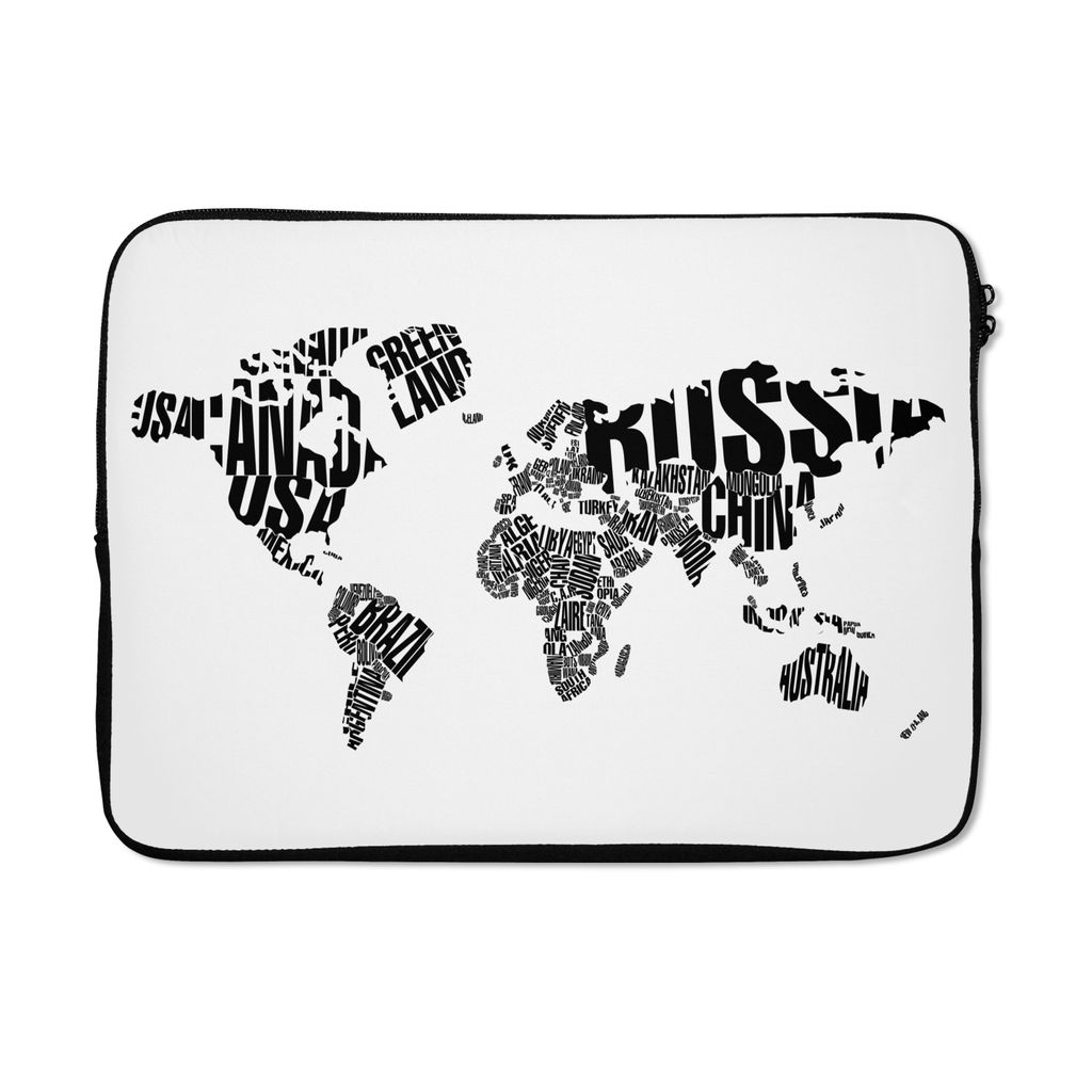 MuchoWow Laptop Hülle 14 ZollWeltkarte - Schwarz - Weiß - Wörter - Kind - Junge - Mädchen Laptoptasche - Laptoptasche - Stoßsicher - Schutzh...