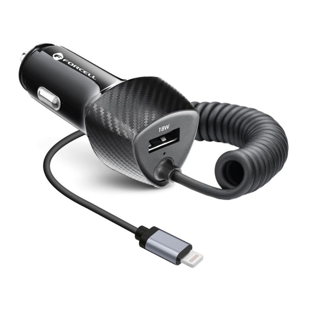 Ładowarka samochodowa FORCELL CARBON USB QC 3.0 18W + kabel Zdjęcie produktu 