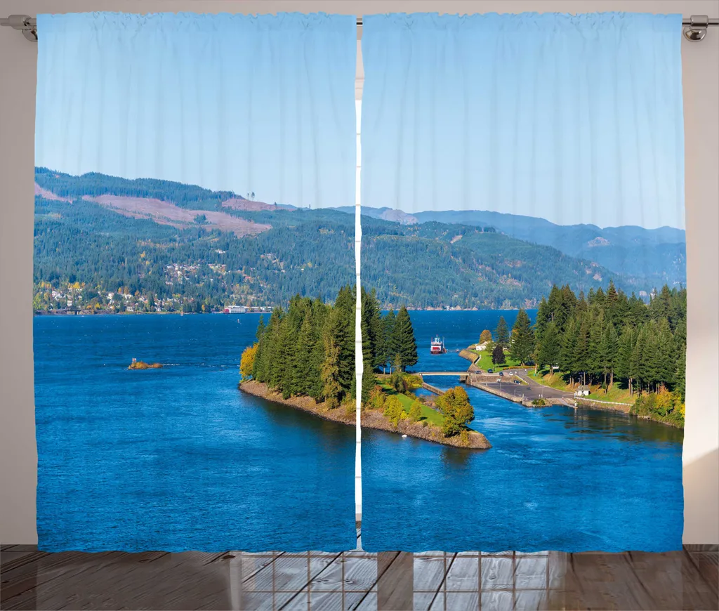 Rideau occultant partiel 280x225 cm contre le vis-à-vis motif île