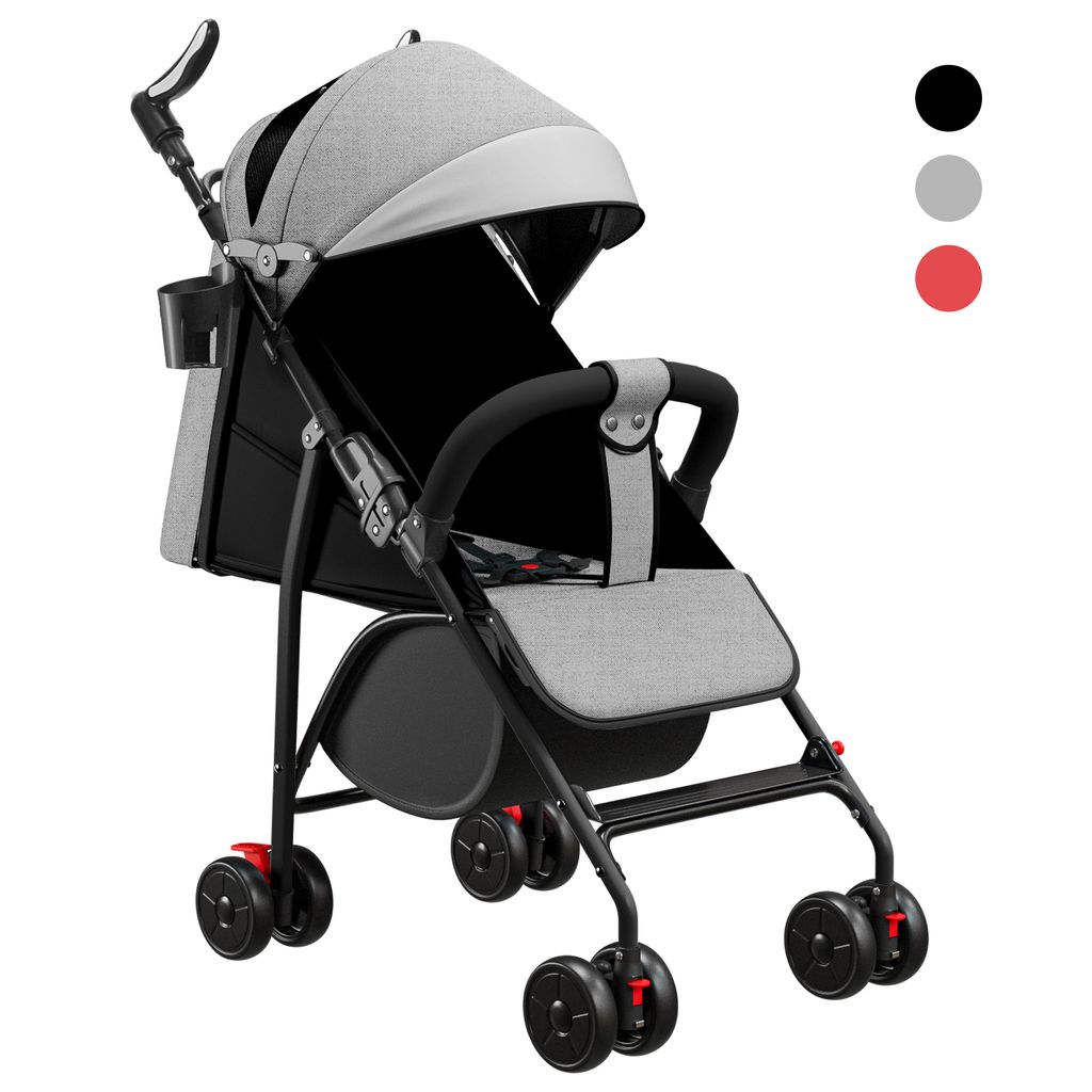 2 in 1 Kinderwagen Buggy Kinderbuggy klappbar Liegebuggy Sportwagen mit Verstellbarer Griff Inkl. Moskitonetz und Matte Grau