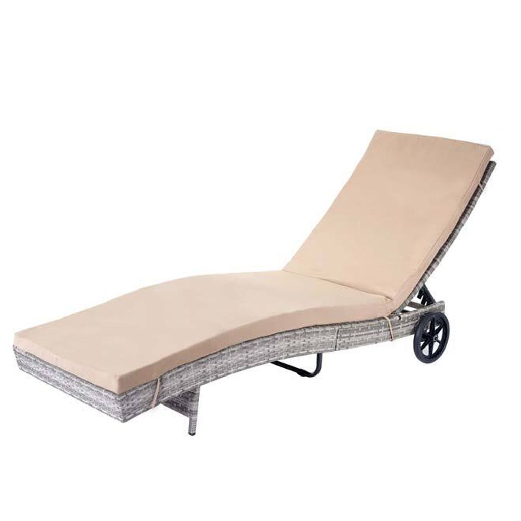 Sonnenliege HWC-D80, Gartenliege Relaxliege Liege, Poly-Rattan - grau, Kissen beige