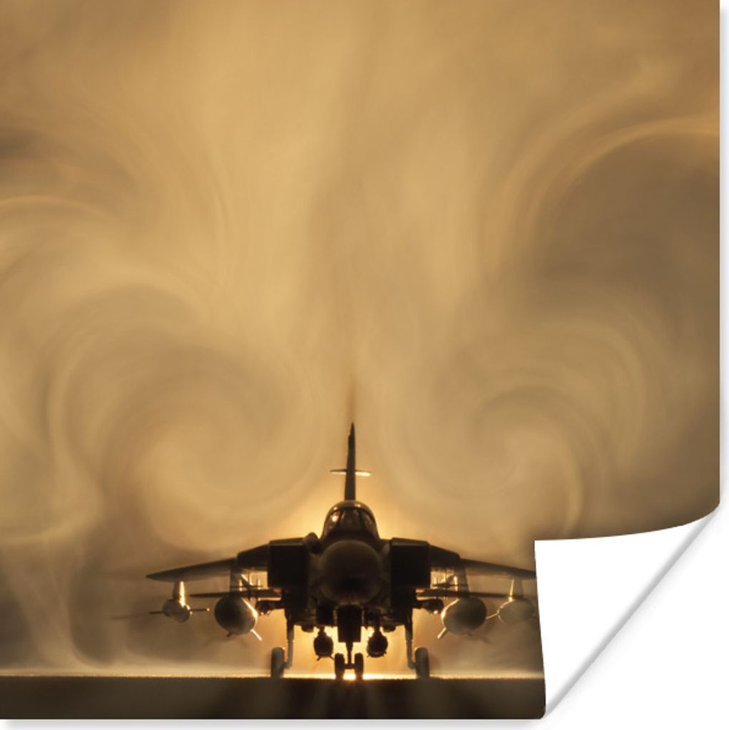 MuchoWow Poster Ein Kampfflugzeug in einem Tornado 75x75 cm - Wand Dekoration