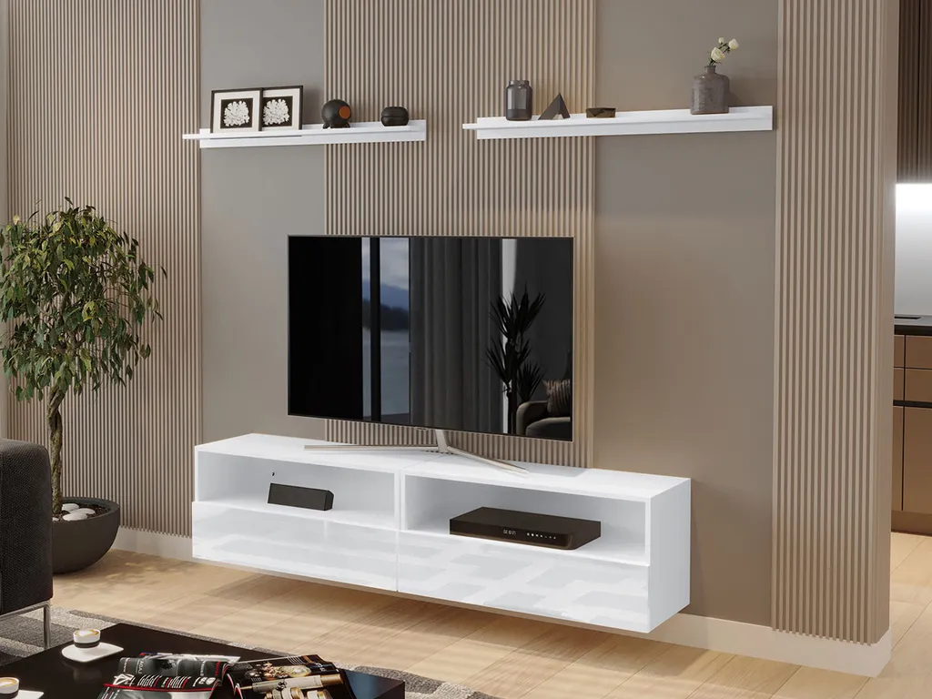 Gagner de l'espace au sol avec le meuble TV suspendu SALADO blanc