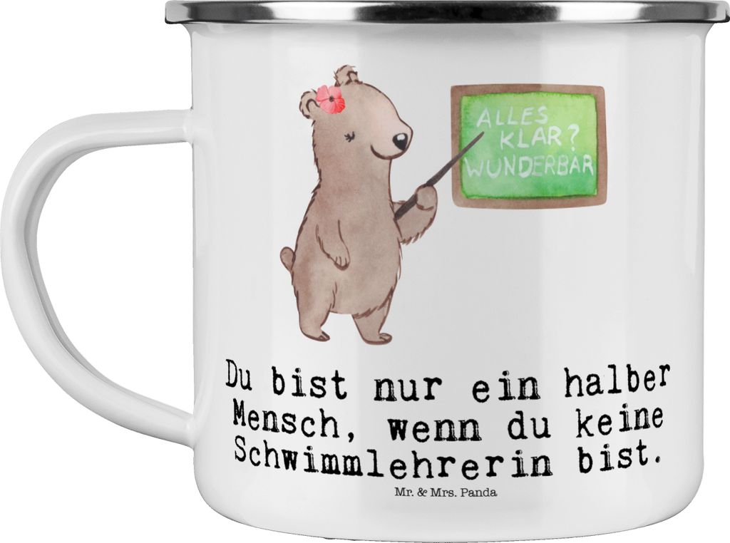 Mr. & Mrs. Panda Teetasse Schwimmlehrerin Herz - Weiß - Geschenk, Spruch, Schwimmbad, Lustig, Pott, Campingtasse, Emaille Becher, Tasse, Schwimmve...