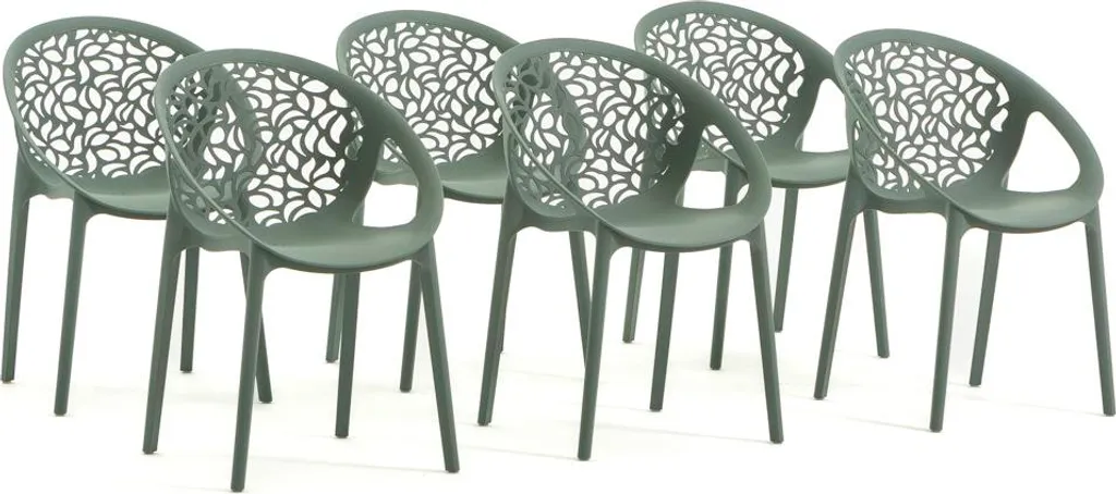 Lot de 6 chaises empilables AMBRA en résine et fibre de verre vert sauge