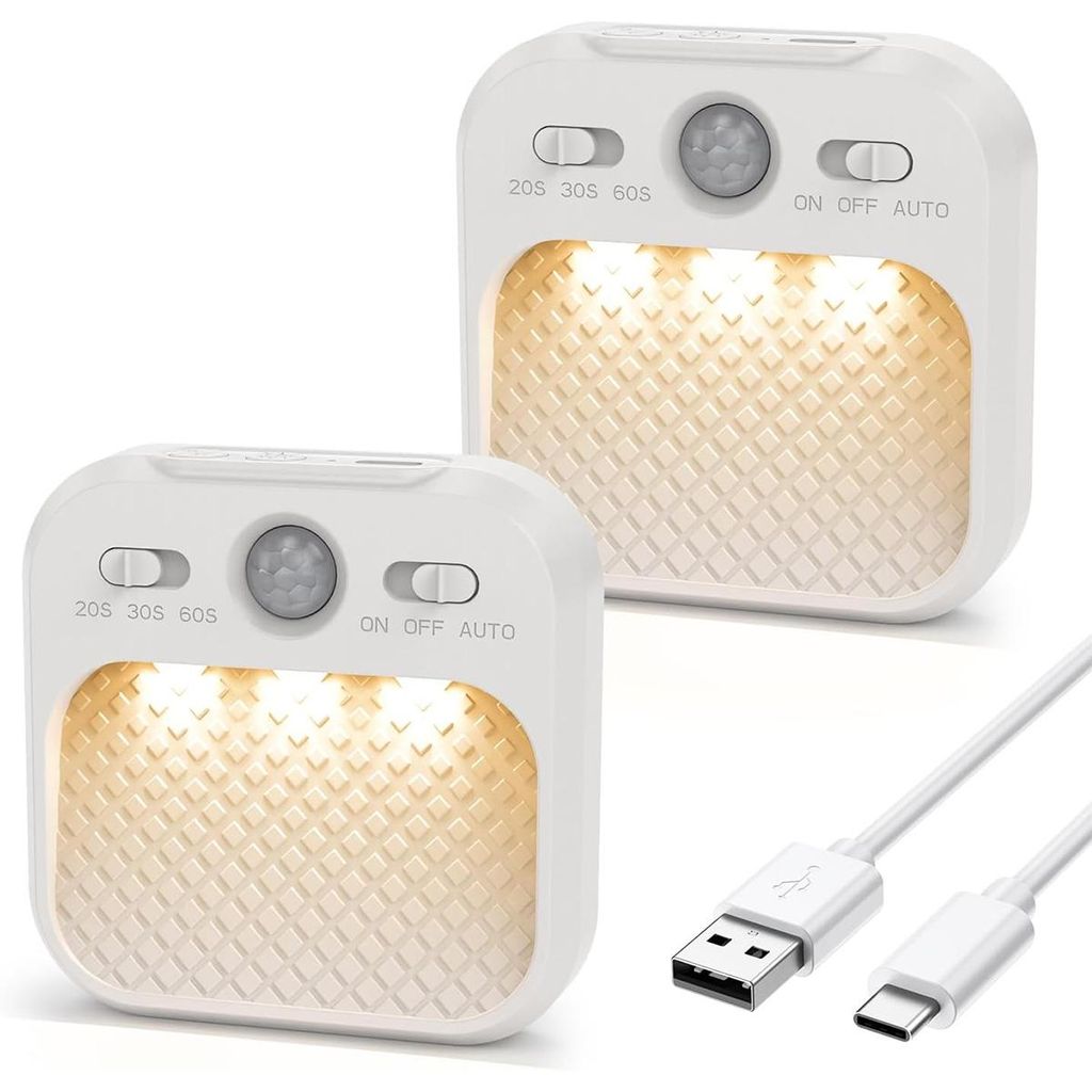 LED Bewegungsmelder Nachtlicht 2er Set 8×8cm USB-C 600mAh 3 Produktbild 