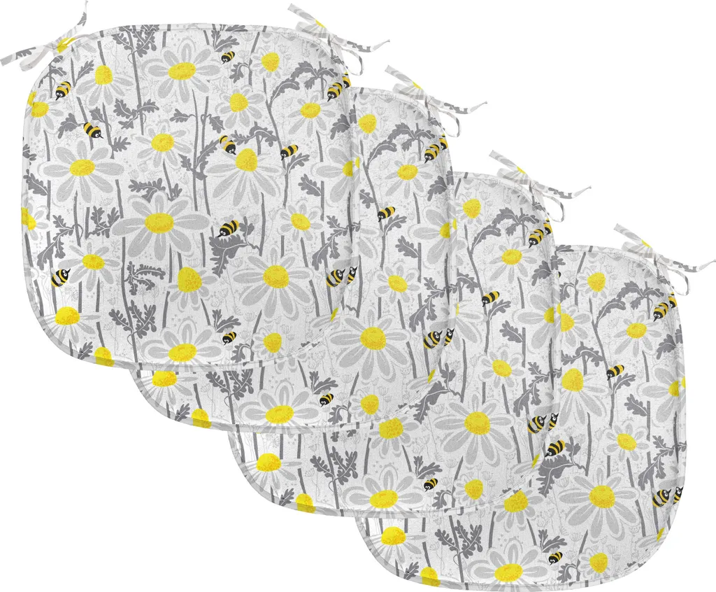 ABAKUHAUS Lot de 4 Housses de Chaise Daisy Blatt Jaune et Blanc 40x40cm