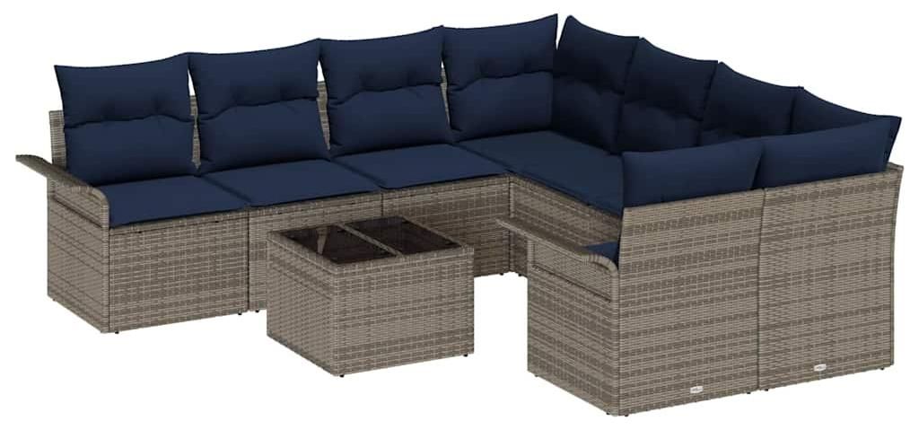 vidaXL Gartensofa-set mit Kissen 9 pcs Grau und Marineblau Poly-Rattan