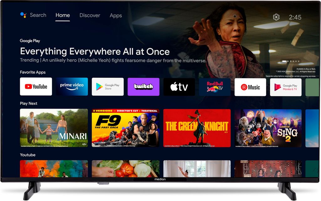 MEDION 80 cm (32 Zoll) Full HD Fernseher (Android TV, Smart TV, HDR, Prime Video, PVR, Bluetooth, MD 832100)