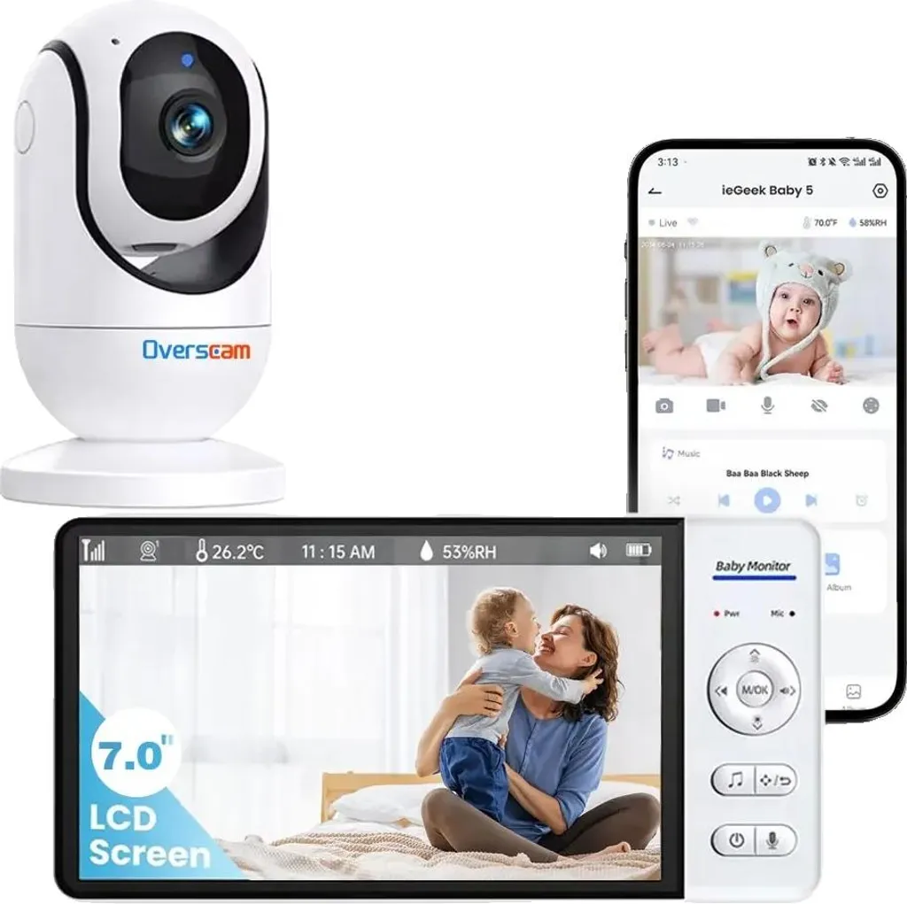 Babyphone vidéo avec écran XXL 7 pouces et connexion sans fil stable