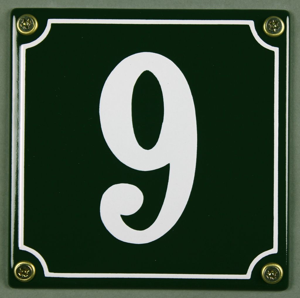 Hausnummernschild 9 grün 12x12 cm  Schild Emaille Produktbild 