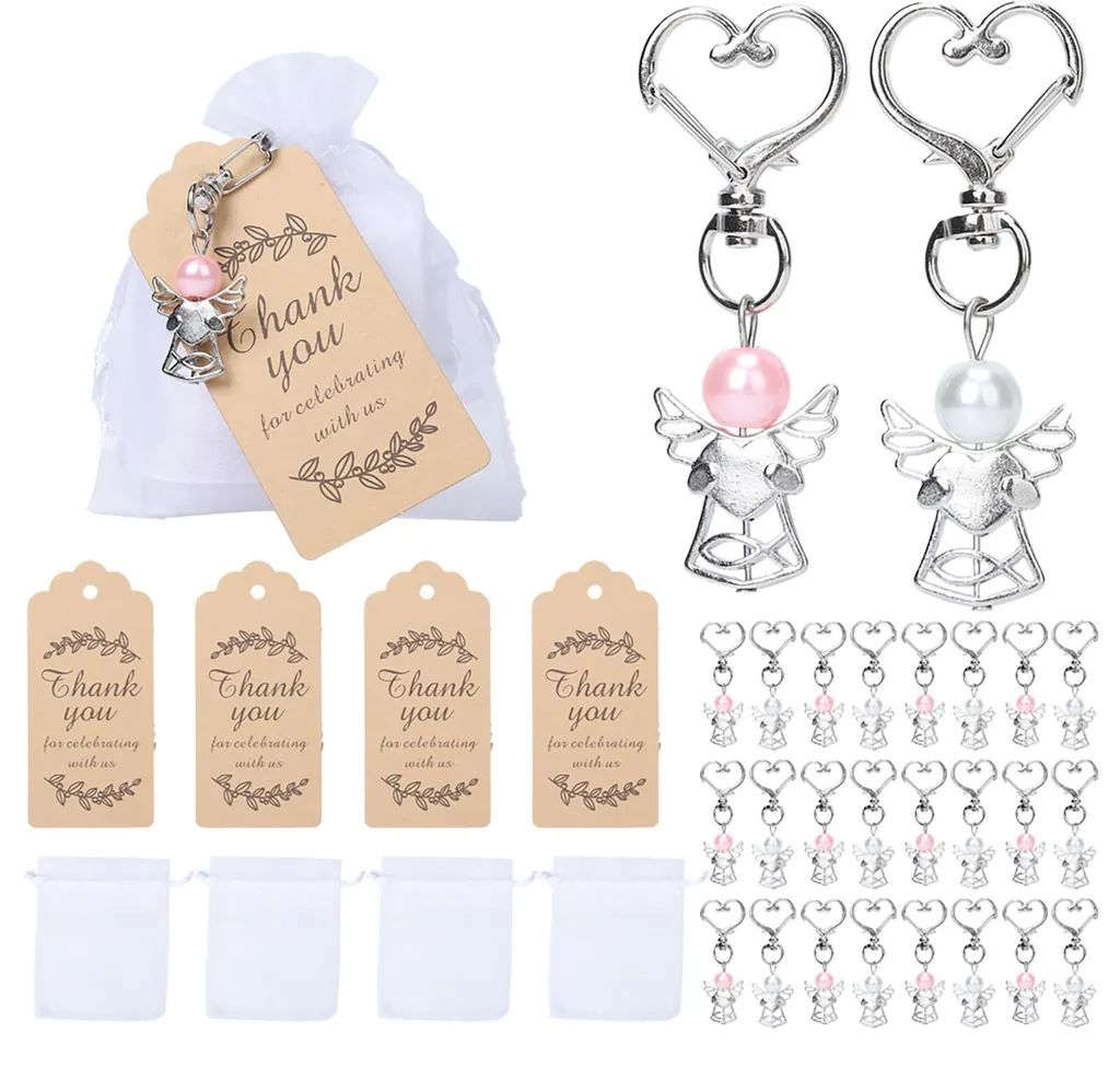 Cadeaux invités baptême et mariage : 20 anges gardiens roses et blancs