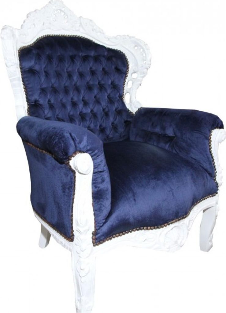 Casa Padrino Barock Sessel King Royalblau / Weiß 85 x 85 x H. 120 cm - Barock Möbel