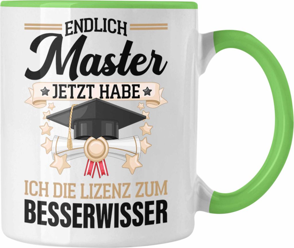 Trendation - Master Abschluss Geschenk Tasse Bestanden Studium Prüfung Graduation - Lizenz zum Besserwissser (Grün)