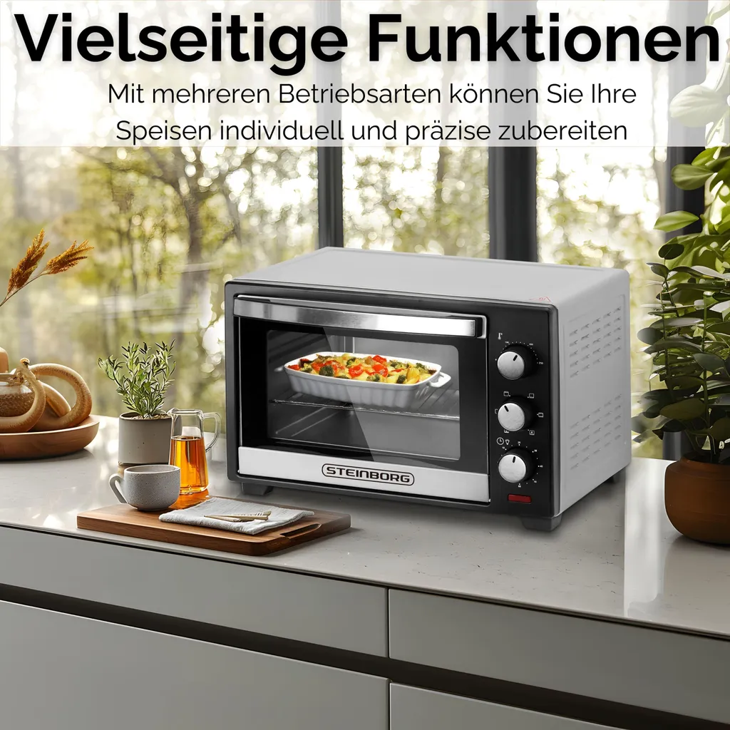 Steinborg Mini-four 25L 1600W Argent - Four à Pizza 3-en-1 Convection - 13