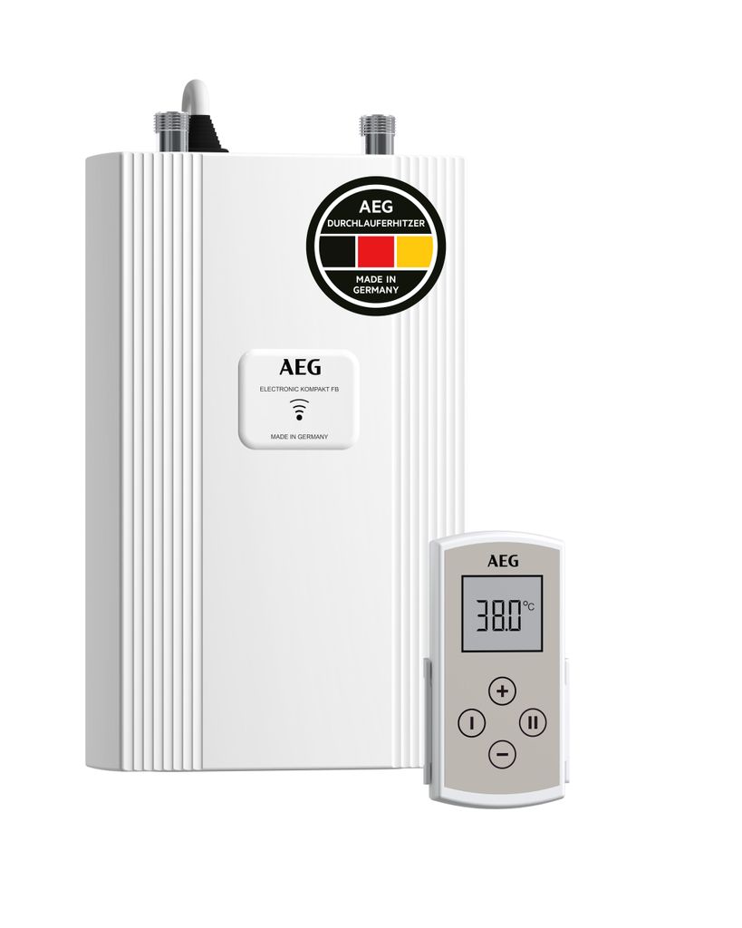 AEG elektronischer Kompakt-Durchlauferhitzer DDLE Kompakt FB 11/13 kW umschaltbar für die Küche, mit Fernbedienung, Starkstromanschluss 400 V, so...