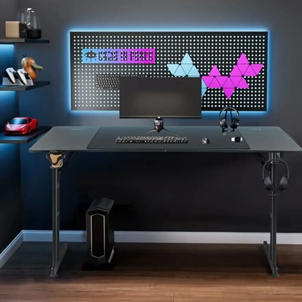 Table de jeu ergonomique 120cm noir, bureau d'ordinateur robuste en Z - 6