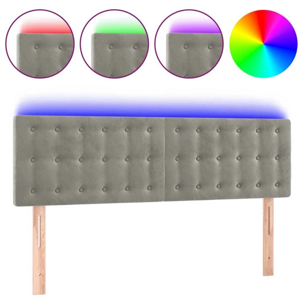vidaXL LED Kopfteil Hellgrau 144x5x78/88 cm Samt