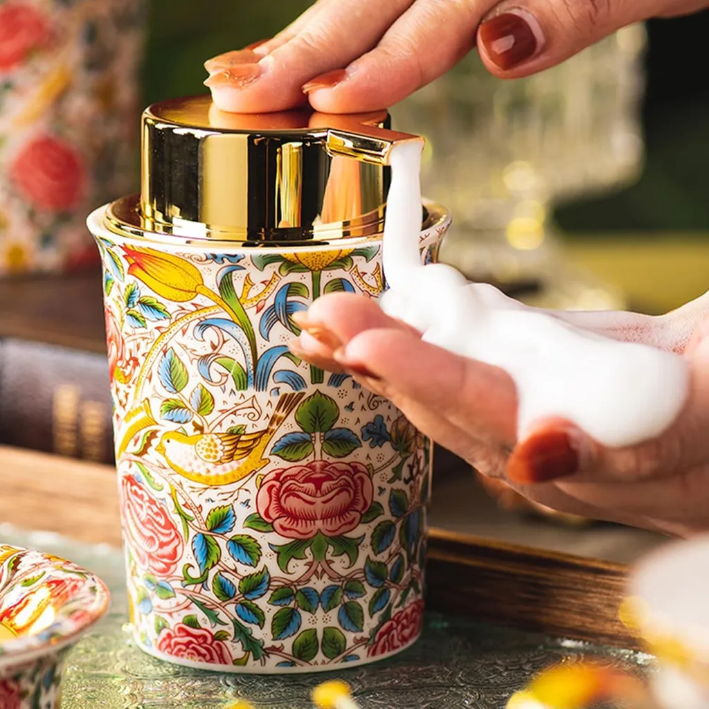 Distributeur de savon moussant céramique blanc épuré pour évier