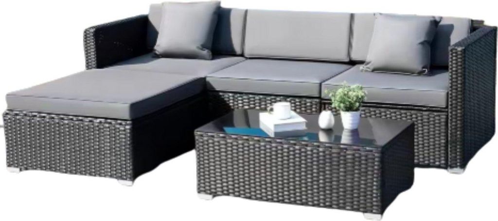 Poly-Rattan Lounge Gartenmöbel Set für 4 Personen – 5-teiliges Garten-Set mit Ecksofa, Couchtisch und Kissen – Wetterfest – Schwarz