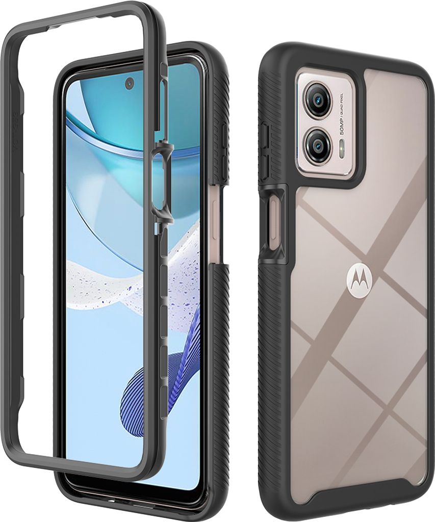 Moto G53 Hülle, Hybrid Transparente Rückseite TPU Bumper Stoßfest Schutzhülle für Motorola Moto G53 Schwarz