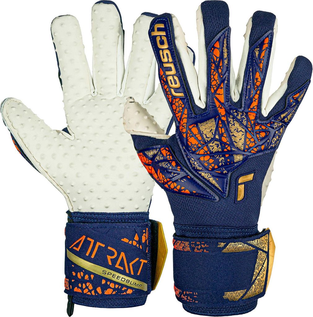 Reusch Torwarthandschuh Attrakt SpeedBump mit Evolution Negative Cut 4410 premium blue/gold 9.5