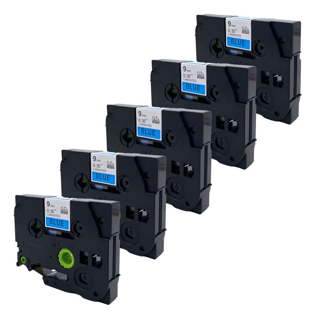 DULA Etikettenband - Kompatibel mit Brother P-Touch Tze-521 - 5 Stück - Schwarz auf blau - 9mm x 8m