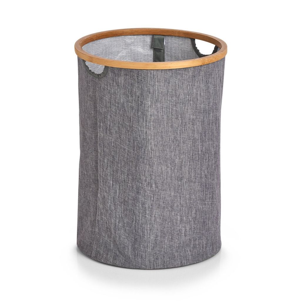 ZELLER Wäschekorb rund grau, Polyester, Bambus 36x50cm